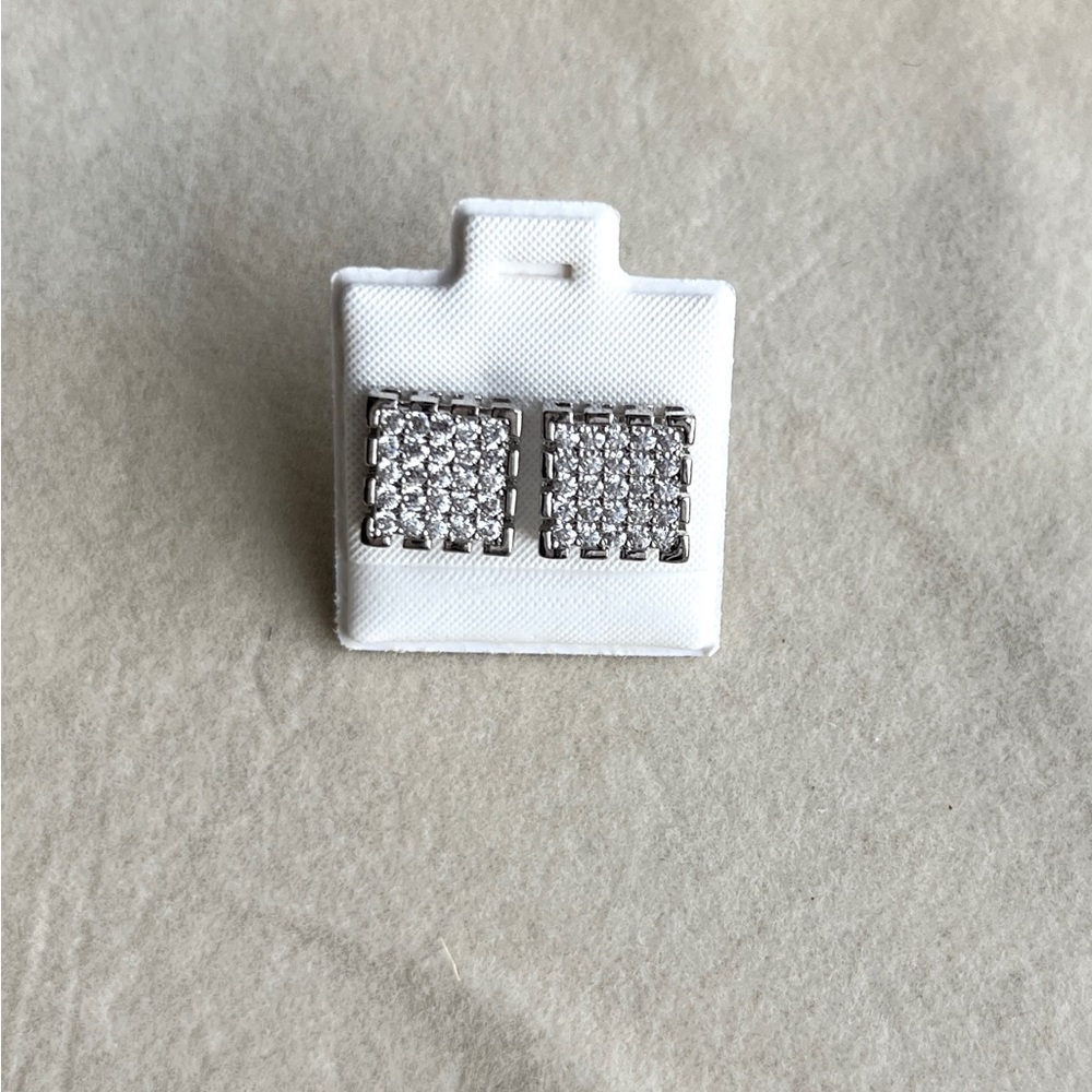14k Gold plated Sparkling Silver Square Earrings